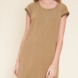 HEM & THREAD Camel T-Shirt Dress, Casual Relaxed Fit with Sequin Trim Sleeves